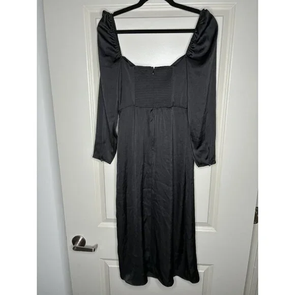 Aritzia Wilfred Satin Masquerade Dress in Black Size 4 Longsleeve Midi High Slit - Picture 5 of 9